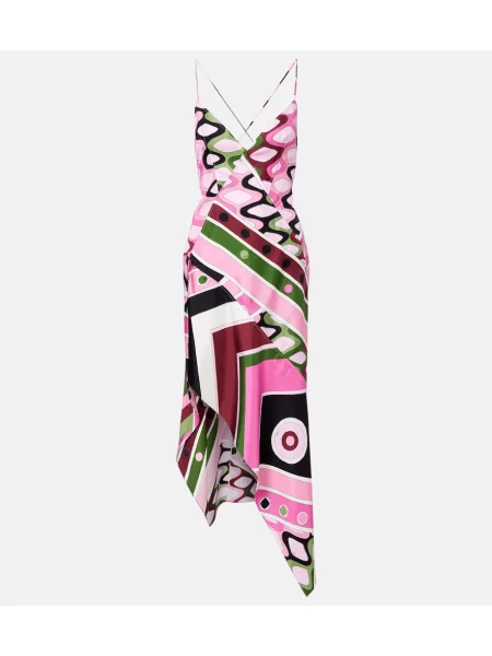 Rochie maxi Pucci din satin cu imagine de costum roz
