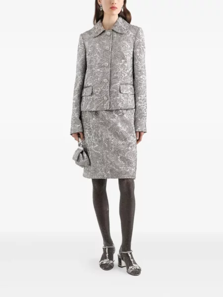 Fustă Dolce & Gabbana cu model floral din jacard argintiu