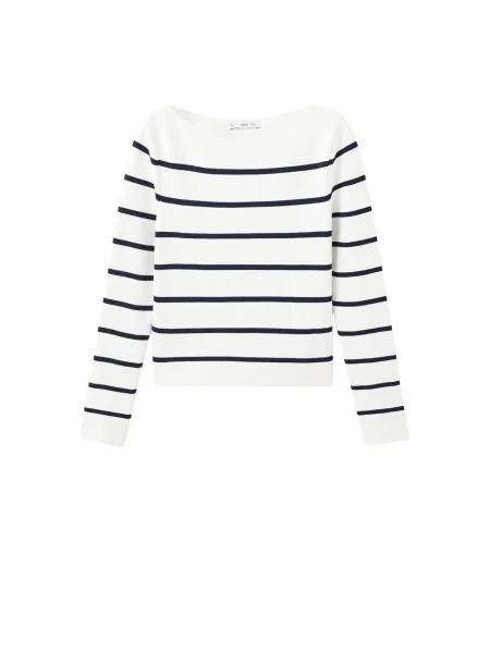 MANGO Pulover SOHO ecru negru