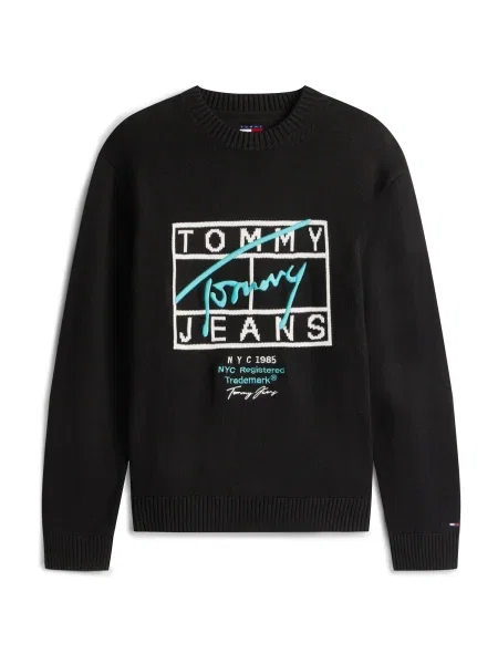 Tommy Jeans Bombažen pulover črna