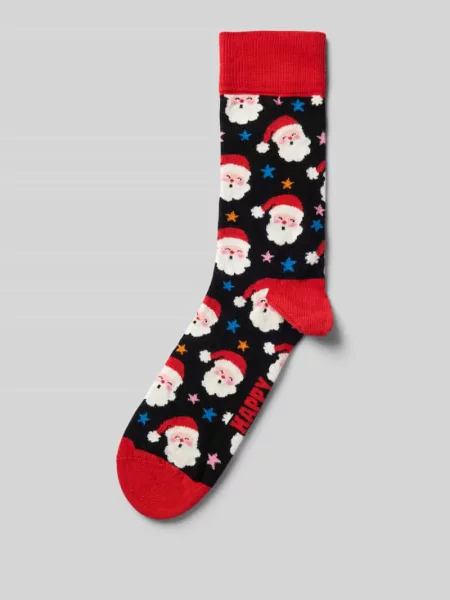 Skarpety z elastycznej mieszanki bawełny model Santa & Star' Happy Socks czarne