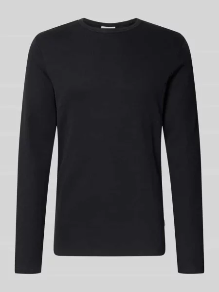 Bluzka z długim rękawem o kroju regular fit z czystej bawełny model Basic' Lindbergh czarna