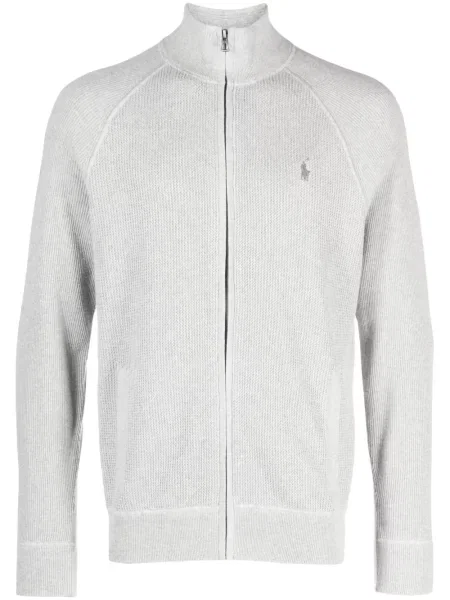 Dugo patentni zatvarač na pola satenski kardigan Polo Ralph Lauren smeđa