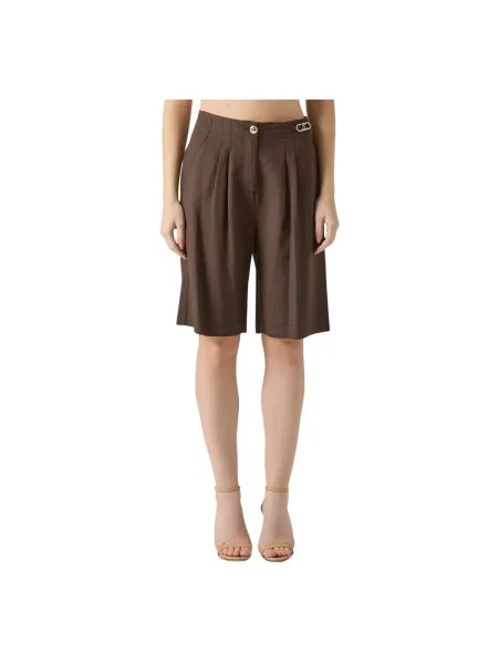 Lniane bermudy Just Cavalli brązowe