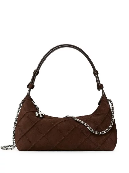 Matlasat geanta crossbody Tory Burch din piele de căprioară maro
