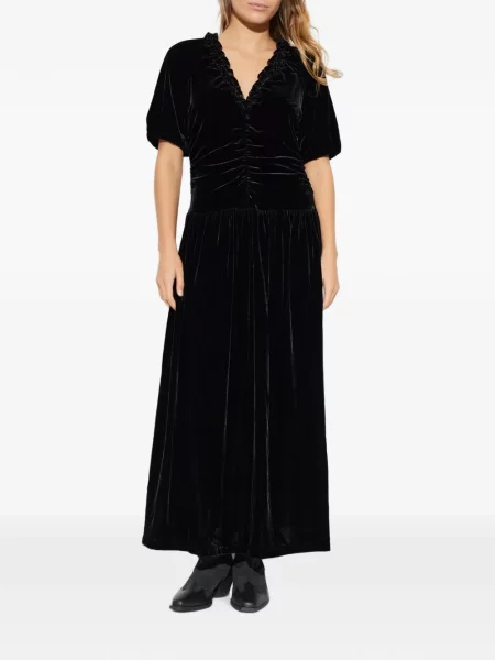 Rochie maxi Baum Und Pferdgarten de catifea cu volane negru