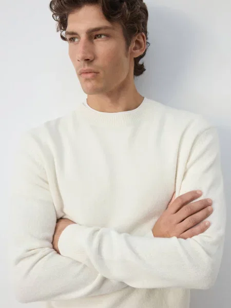 Sweter z dzianiny z mieszanki wełny złamana biel Mężczyzna S MANGO MAN