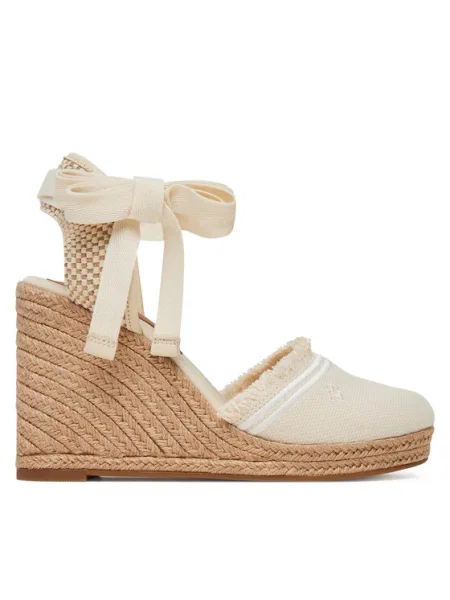 Tommy Hilfiger Еспадрили Fringe Canvas High Wedge Екрю