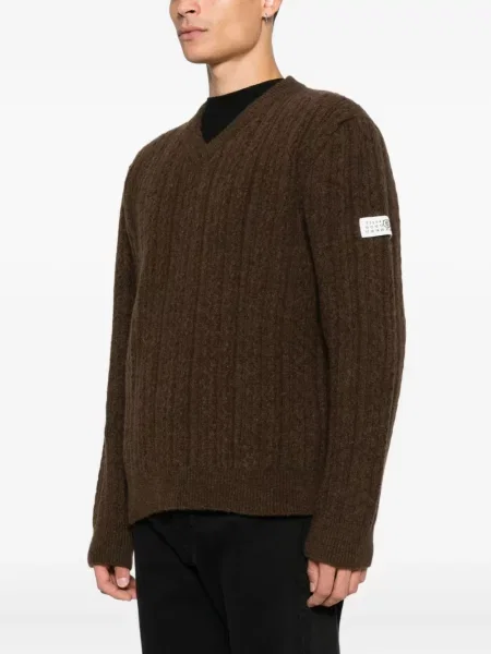 Džemper Mm6 Maison Margiela s V-izrezom smeđa