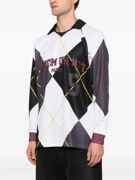 Lung tricou polo Ih Nom Uh Nit cu imagine cu model argyle alb