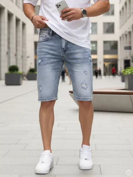Spodenki jeansowe z przetarciami Dstreet niebieskie