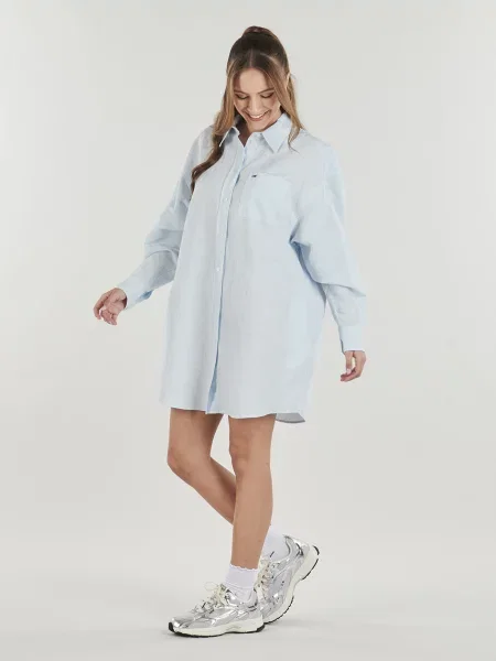 Tommy Jeans Košeľové šaty svetlomodrá / biela modrá