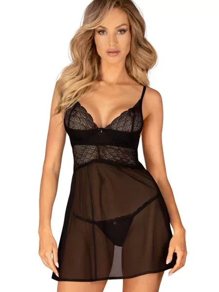 Бебидолл с кружевным лифом и трусики стринг Комплект_Obsessive_Chemeris_babydoll чорні