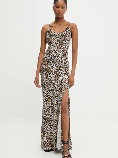 Answear Lab sukienka maxi dopasowana brązowy