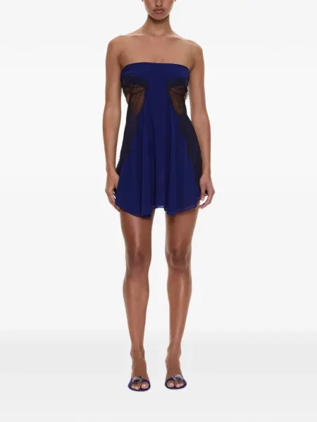 Rochie mini Christopher Esber din dantelă fără bretele albastru