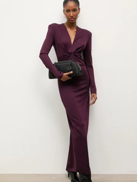 Answear.LAB sukienka maxi dopasowana bordowy