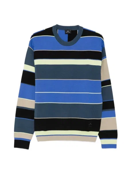 Pulover Ps Paul Smith cu dungi cu decolteu rotund albastru