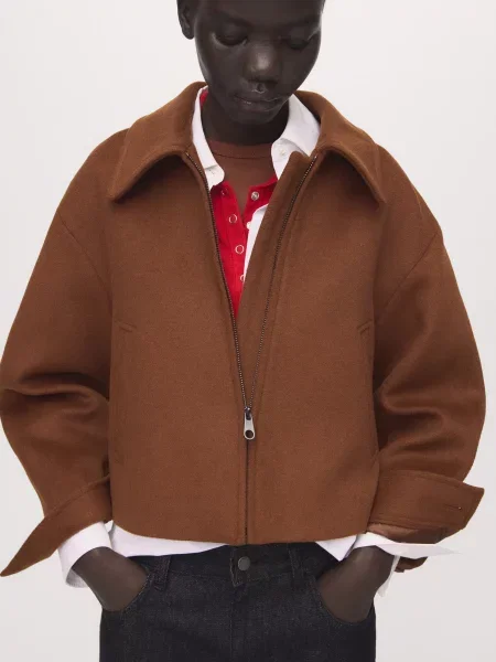 Пальто MANGO поліестер/віскоза коричневий