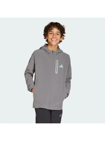 KURTKA ADIDAS BOYS HOODED TECH WOVEN szara