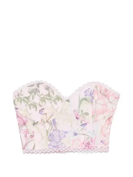 Top Charo Ruiz Ibiza cu model floral cu imagine din dantelă roz