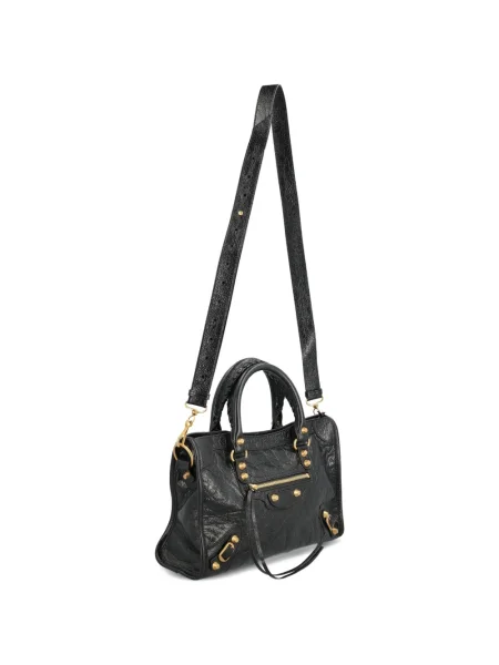 Кожена шопинг чанта Balenciaga с шипове черно