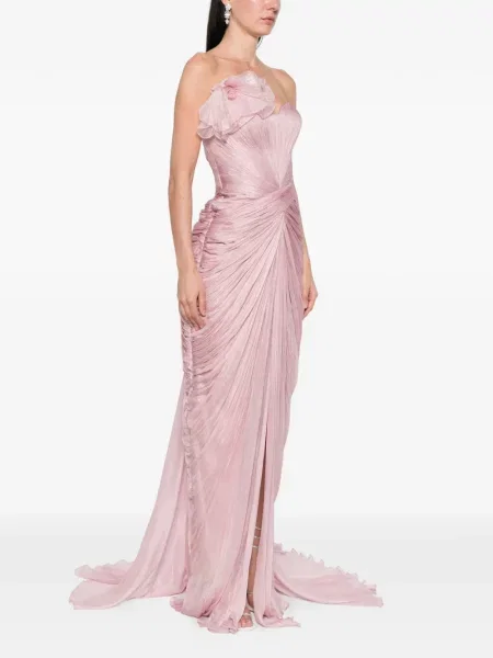 Rochie maxi Iris Serban cu volane de costum roz