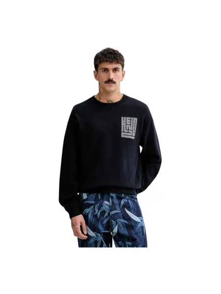 Kenzo sweter wełniany Kamon granatowy szary
