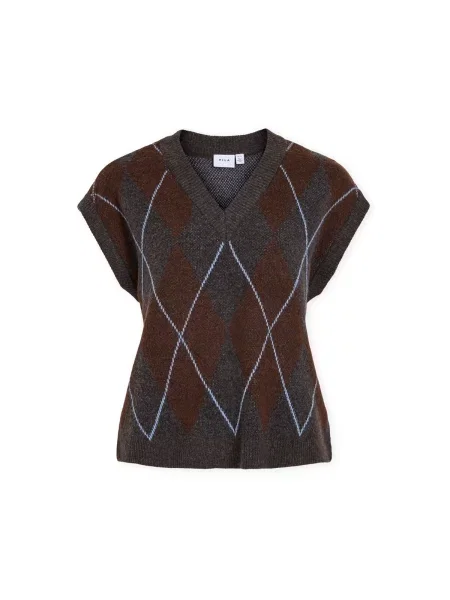 Pulover Vila tricotate cu model argyle gri