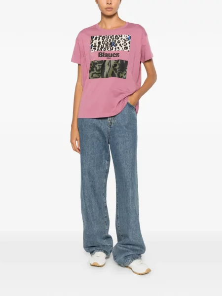 Tricou Blauer cu imagine cu model leopard roz