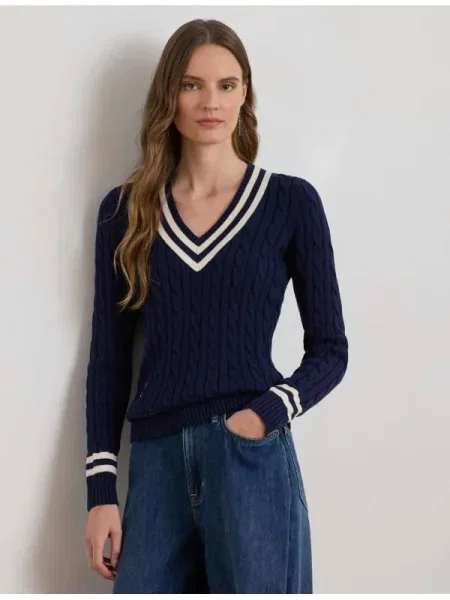 Lauren Ralph Lauren Pulover bleumarin alb