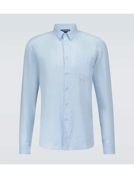 Lněná košile Vilebrequin modrá