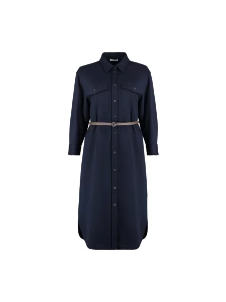Sukienka koszulowa Peserico z długim rękawem niebieska