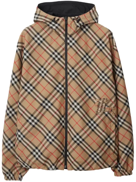 Kurtka Burberry w kratę z kapturem brązowa