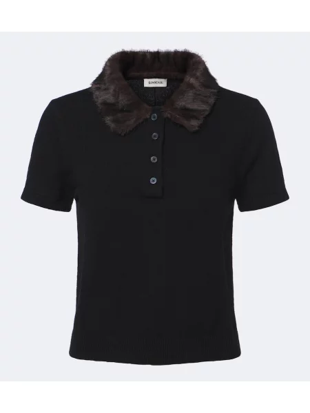 Tricou polo Simkhai de lână negru