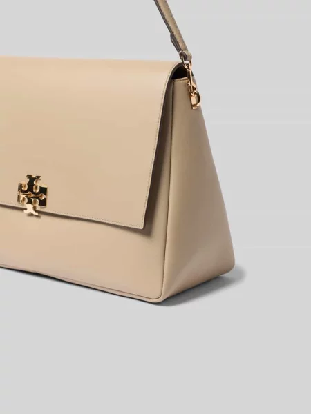 Torba na ramię z detal z logo Tory Burch beżowa
