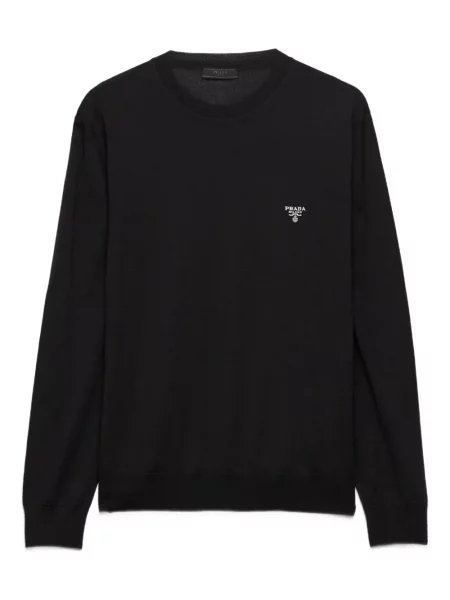 Pulover Prada cu broderie cu decolteu rotund negru