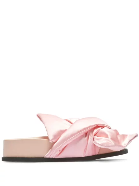 Sandale N°21 cu funde din satin cu platformă roz