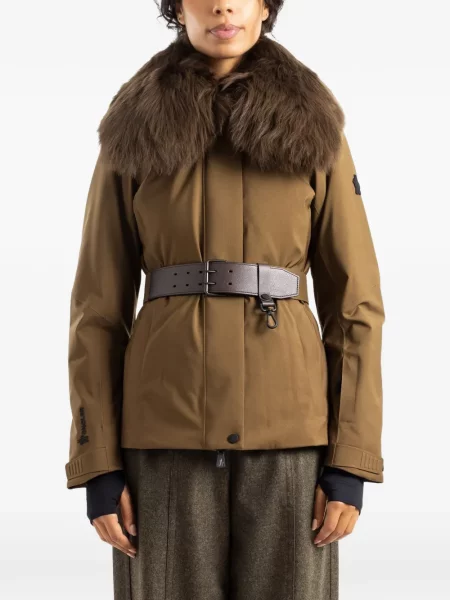 Geacă de schi Moncler Grenoble din piele de oaie verde