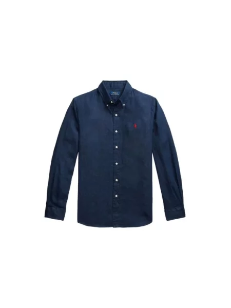 Lniana koszula Polo Ralph Lauren niebieska