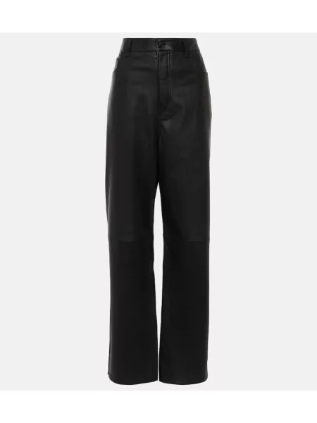 Pantaloni Wardrobe.nyc cu talie joasă din piele negru
