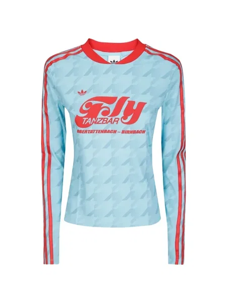 Długa koszulka Adidas z nadrukiem z okrągłym dekoltem czerwona