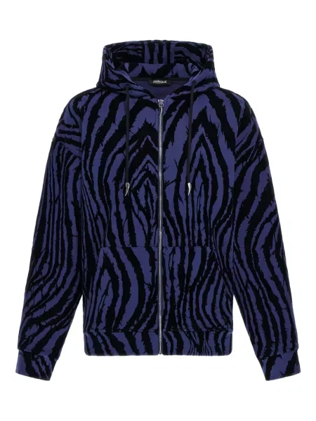 Bluza z kapturem Roberto Cavalli z nadrukiem niebieska