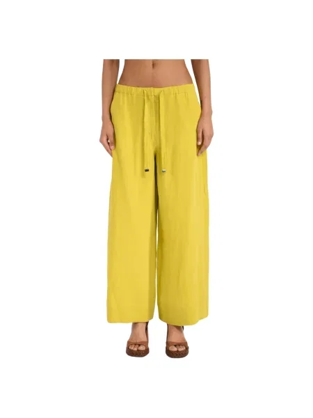 Lniane spodnie Max Mara żółte