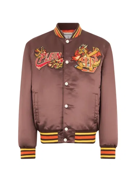 Geacă bomber Philipp Plein din satin cu strasuri maro