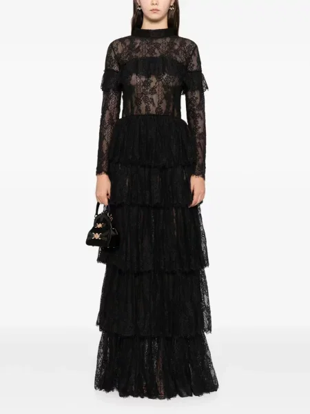 Rochie maxi Saiid Kobeisy din dantelă lungă de costum negru