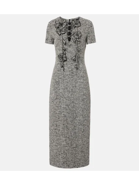 Sukienka maxi Oscar De La Renta w kwiatki tweedowa garniturowa czarna