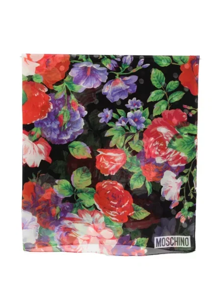 Fular Moschino de mătase cu model floral cu imagine negru