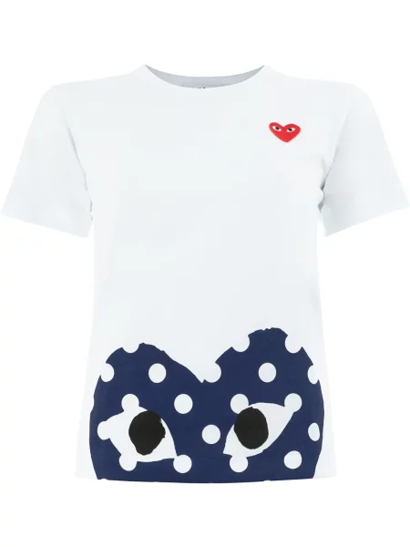 Tricou Comme Des Garcons Play cu imagine cu motiv cu inimi alb