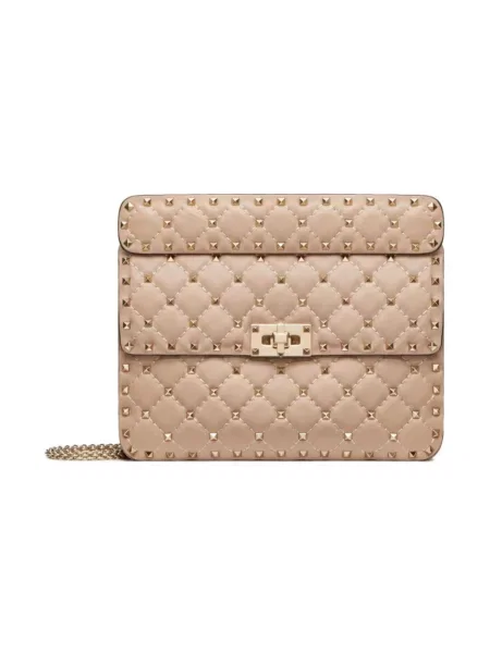 Torebka skórzana Valentino Garavani skórzana z ćwiekami beżowa