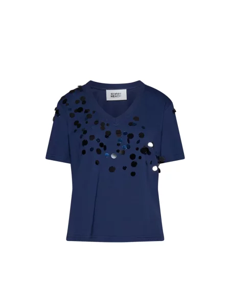 Koszulka Silvian Heach z dekoltem w serek niebieska
